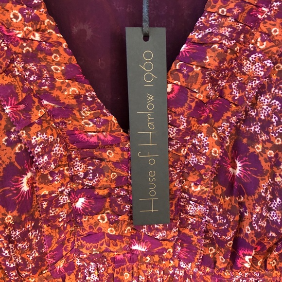 🌺 Hibiscus Floral Puff Sleeve Dress Peplum Bottom Sz 8 House Of Harlow 1960 - Picture 6 of 13